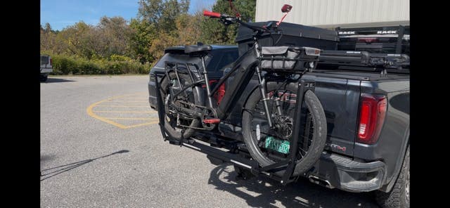 Kuat Piston ION loaded with e-bike on back of GMC Sierra AT4